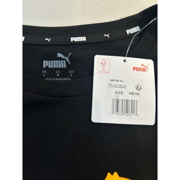 Puma Mens Black Logo T-Shirt Large Cotton Casual Athletic Wear Short Sleeve Crew - Picture 4 of 6